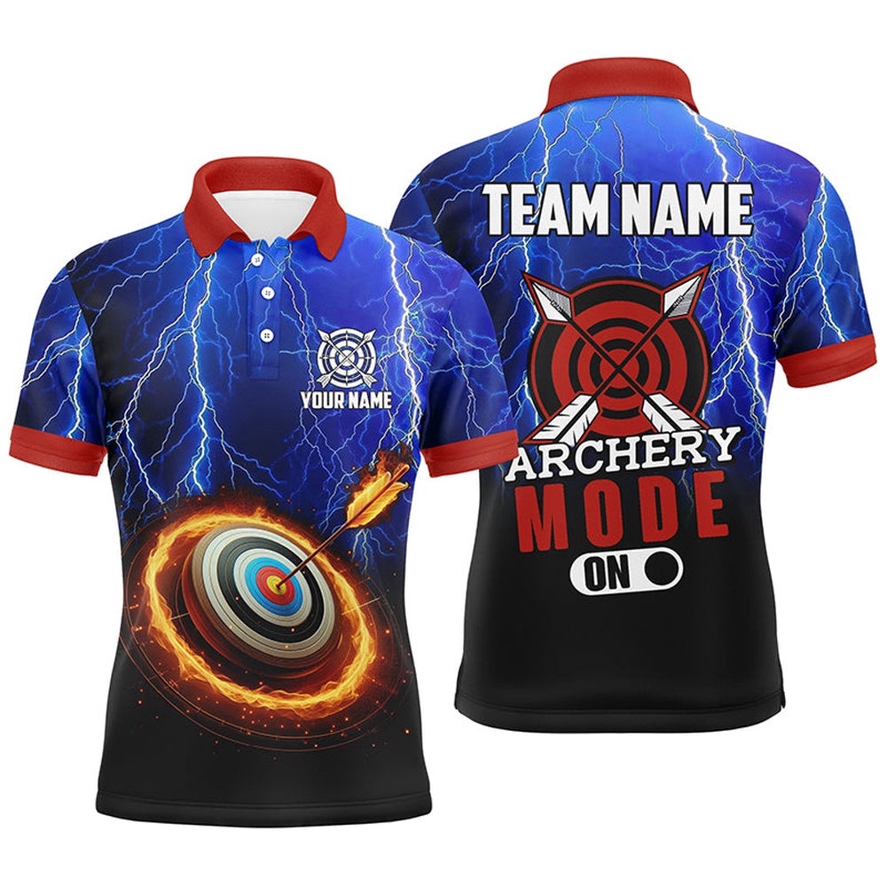 Archery Mode On Thunder Lightning Blue Men Polo Shirts, Target Archery Polo, Custom Archery Team Polo Shirt Archery Mode On Thunder Lightning Blue Men Polo Shirts, Target Archery Polo, Custom Archery Team Polo Shirt
