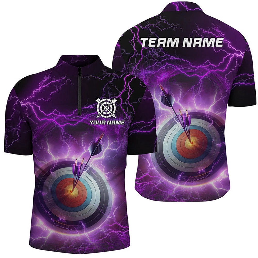 Archery Target Custom Purple Thunder Lightning Men Jersey Shirts, Archery Jerseys, Custom Archery Team Shirt