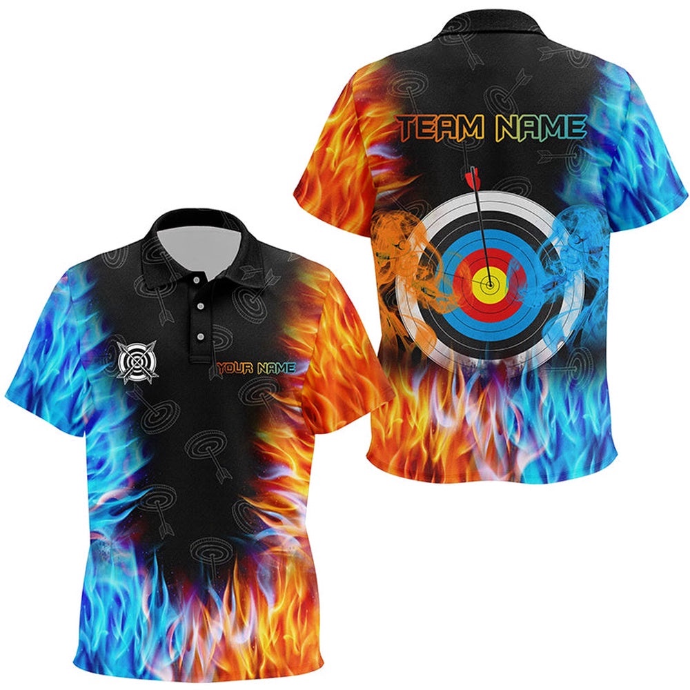 Archery Target Fire And Water Printed Polo Shirts Custom Archery Jersey, Custom Archery Team Polo Shirt