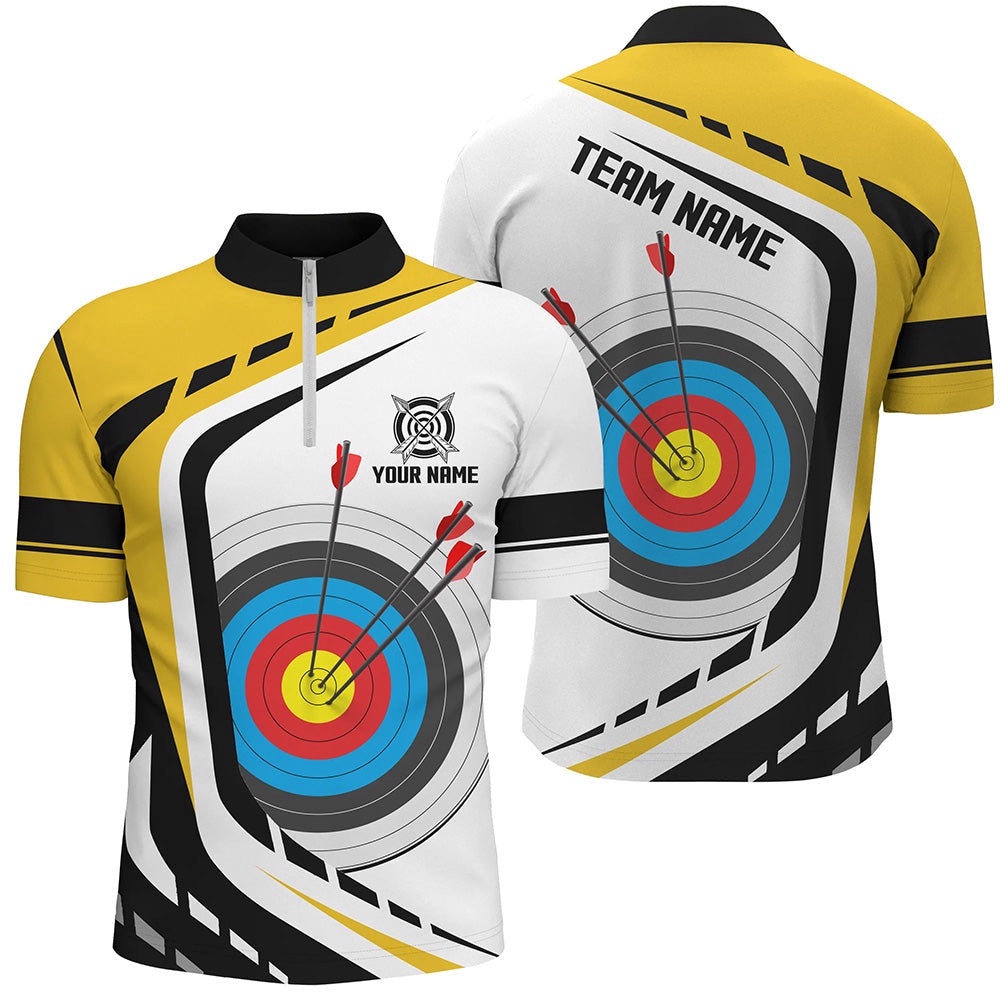 Archery Target Men Polo & Jersey Shirts Custom Yellow White Archery Jerseys, Custom Archery Team Shirt