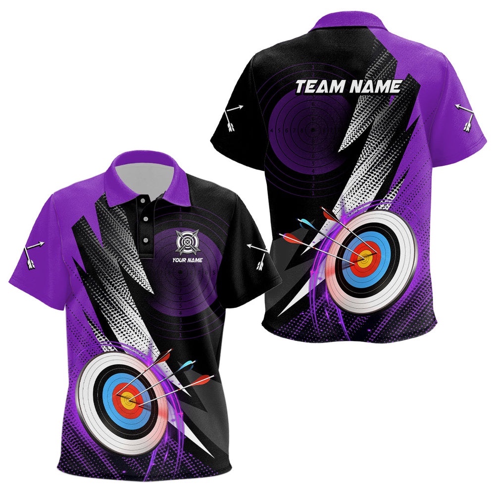 Archery Target Purple Jersey Polo Shirts, Best Archery Club Shirts For Team, Custom Archery Team Polo Shirt