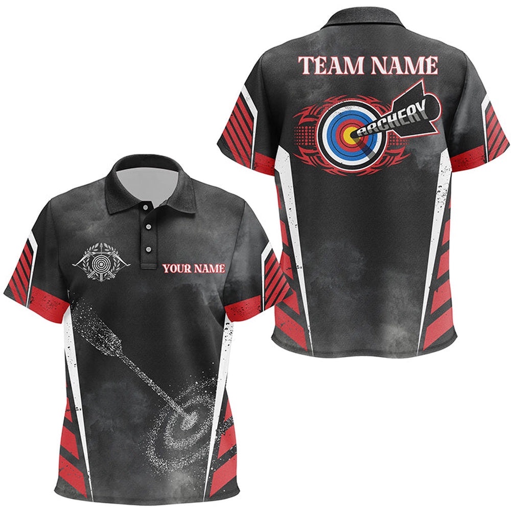 Archery Target Red Black Grunge Archery Polo Shirts, Custom Archery Polo, Custom Archery Team Polo Shirt