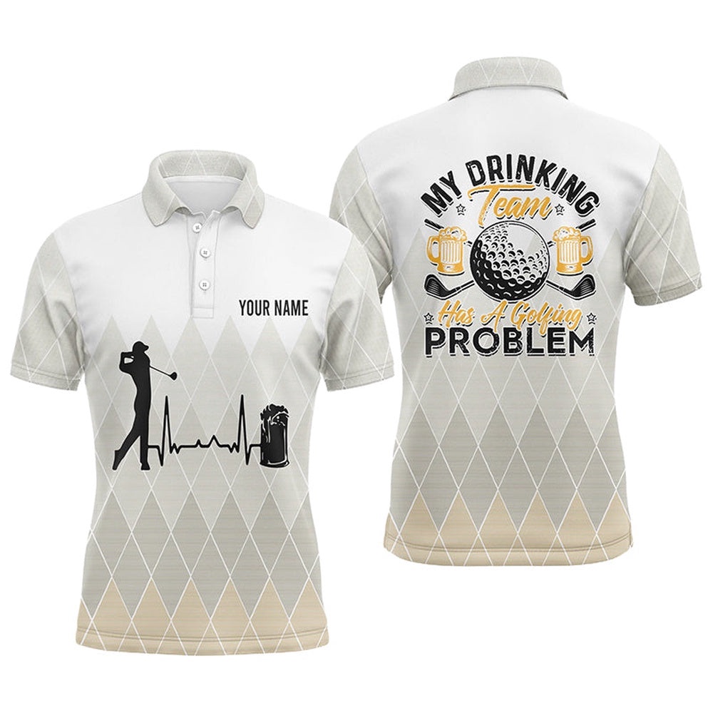 Argyle Pattern Men’s Golf Polo Shirt, Personalized Heartbeat Beer Golf Shirts For Men, Golfer Gifts, Golf Polo Shirt, Golf Shirts