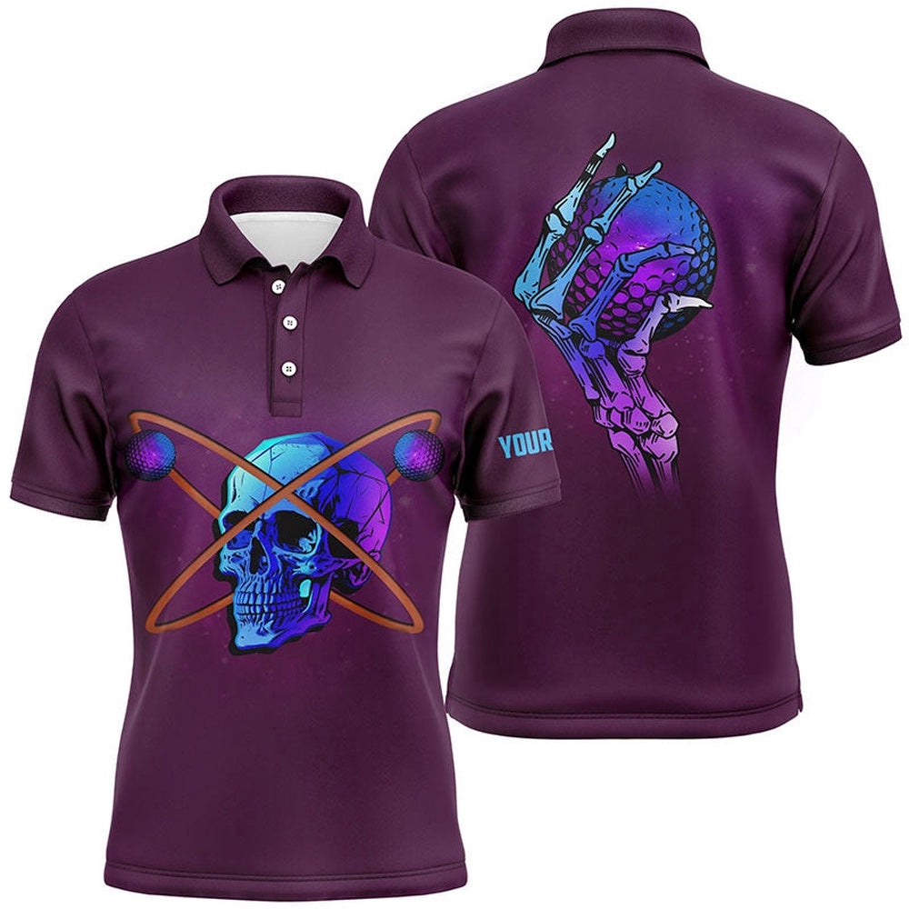 Artistic Skull Golf Men’s Polo Shirt, Custom Rainbow Skull Golf Shirts For Men, Halloween Golf Gifts, Golf Polo Shirt, Golf Shirts