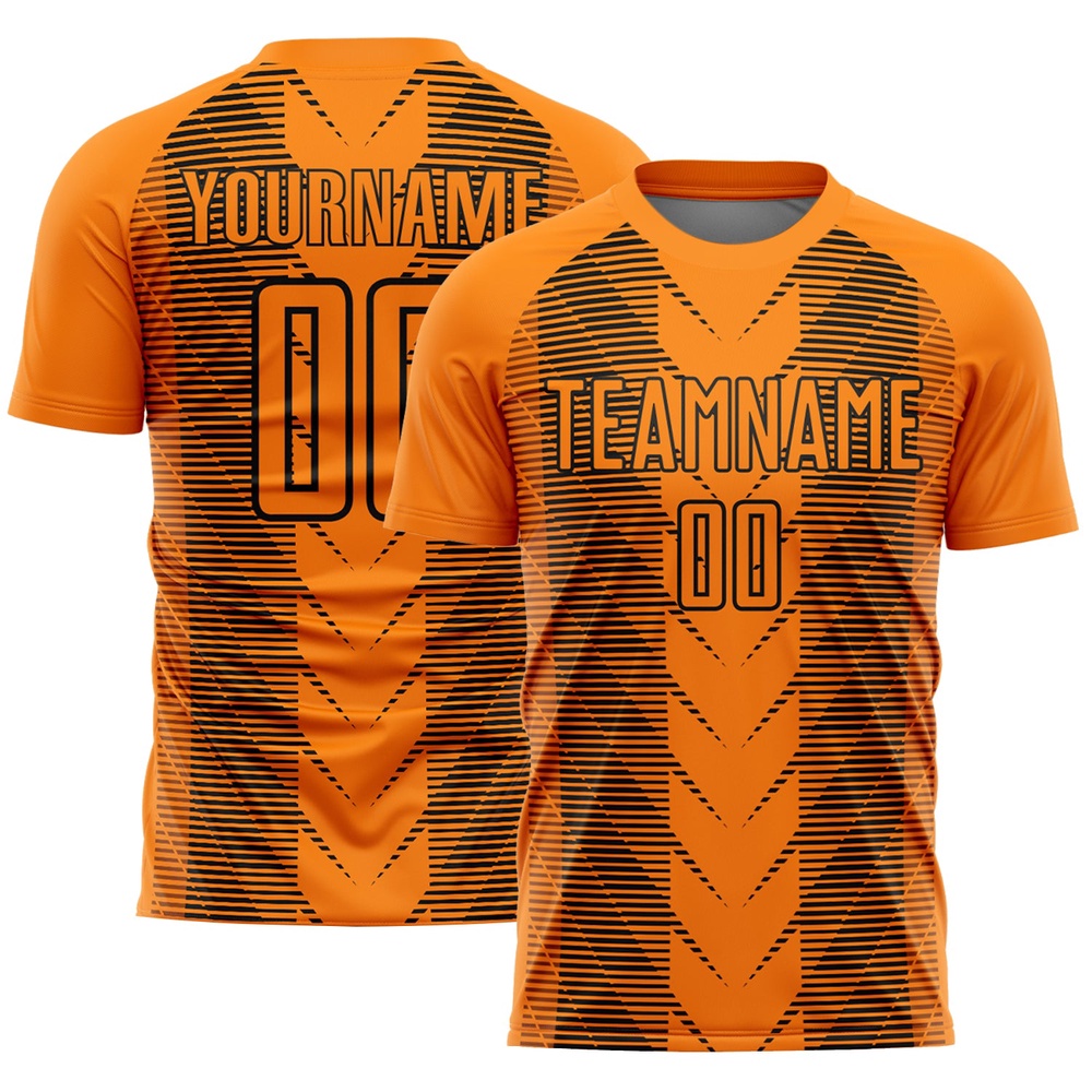 Bay Orange Black Lines Sublimation Soccer Uniform Jersey, Custom Team Soccer Jersey Shirt