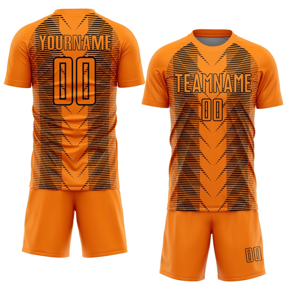 Bay Orange Black Lines Sublimation Soccer Uniform Jersey, Custom Team Soccer Jersey Shirt