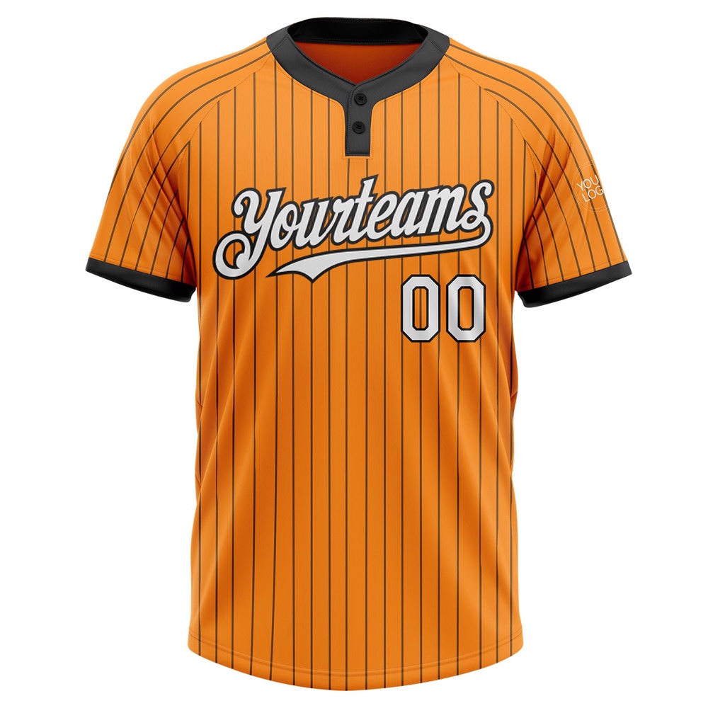 Bay Orange Black Pinstripe White Two Button Unisex Softball Jersey, Custom Team Softball Jersey