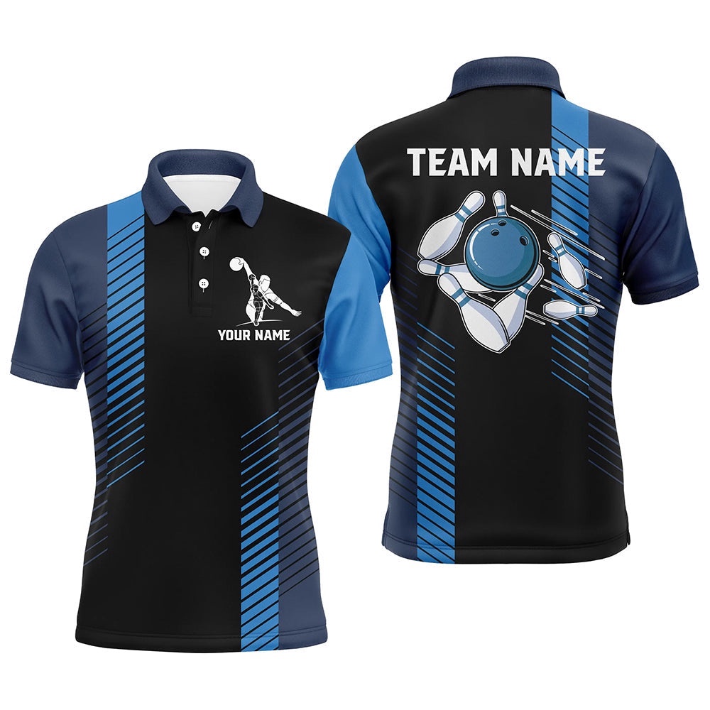 Black And Blue Bowling Shirt For Men Custom Men Bowling Polo Shirts, Team Bowling Polo Shirt, Personalized Bowling Team Shirt Black And Blue Bowling Shirt For Men Custom Men Bowling Polo Shirts, Team Bowling Polo Shirt, Personalized Bowling Team Shirt