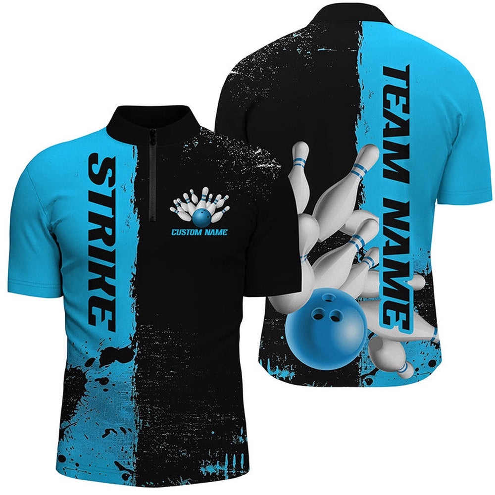 Black And Blue Strike Bowling Team Shirts For Men And Women, Bowling Jersey For Bowlers, Custom Bowling Team Jersey Shirt