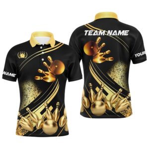 Black And Gold Mens Bowling Polo Shirts…