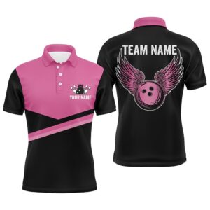 Black And Pink Mens Bowling Polo Shirts…