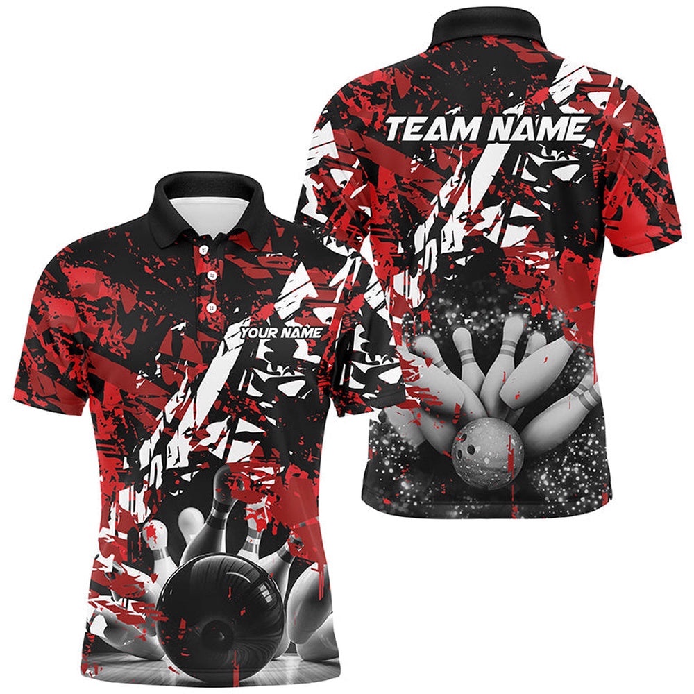 Black And Red Camo Bowling Ball And Pins Custom Men Bowling Polo Shirts, Team Bowling Polo Shirt, Personalized Bowling Team Shirt Black And Red Camo Bowling Ball And Pins Custom Men Bowling Polo Shirts, Team Bowling Polo Shirt, Personalized Bowling Team Shirt