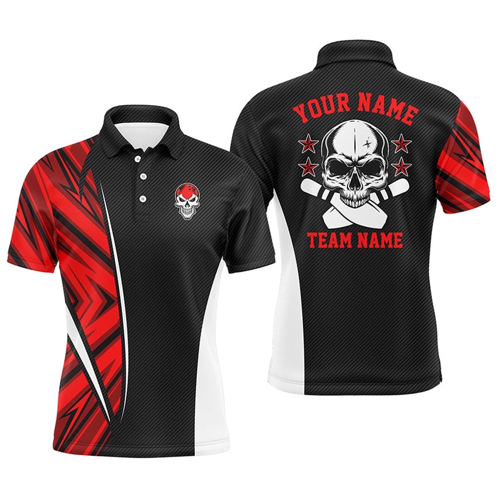 Black And Red Camo Custom Camo Bowling Polo Shirts For Men, Team Skull Bowling Polo Shirt, Personalized Bowling Team Shirt Black And Red Camo Custom Camo Bowling Polo Shirts For Men, Team Skull Bowling Polo Shirt, Personalized Bowling Team Shirt