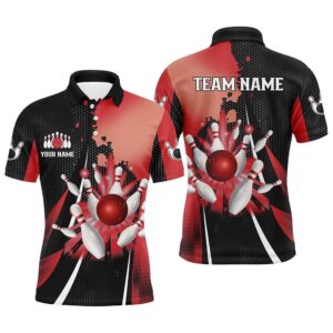 Black And Red Retro Mens Bowling Polo…