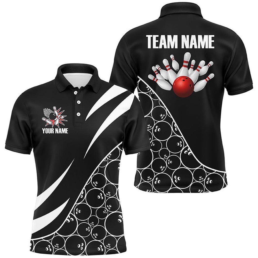 Black And White Bowling Camo League Polo Shirt For Men Custom Retro Bowling Shirts For Team Bowlers, Personalized Bowling Team Shirt Black And White Bowling Camo League Polo Shirt For Men Custom Retro Bowling Shirts For Team Bowlers, Personalized Bowling Team Shirt