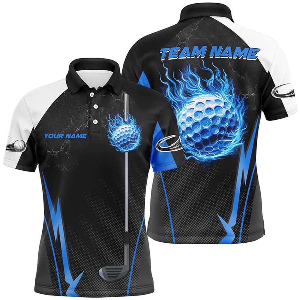 Black And White Golf Outfits Men Custom Blue Flame Golf Ball Men’s Custom Golf Shirts, Golf Polo Shirt, Golf Shirts Black And White Golf Outfits Men Custom Blue Flame Golf Ball Men’s Custom Golf Shirts, Golf Polo Shirt, Golf Shirts