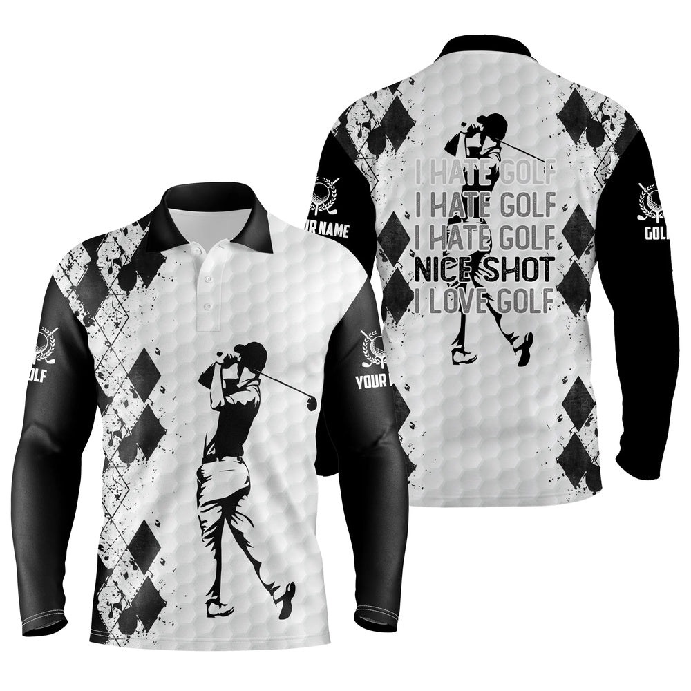 Black And White Men’s Golf Polo Shirt I Hate Golf Nice Shot I Love Golf Custom Name Funny Golf Gifts, Golf Polo Shirt, Golf Shirts Black And White Men’s Golf Polo Shirt I Hate Golf Nice Shot I Love Golf Custom Name Funny Golf Gifts, Golf Polo Shirt, Golf Shirts