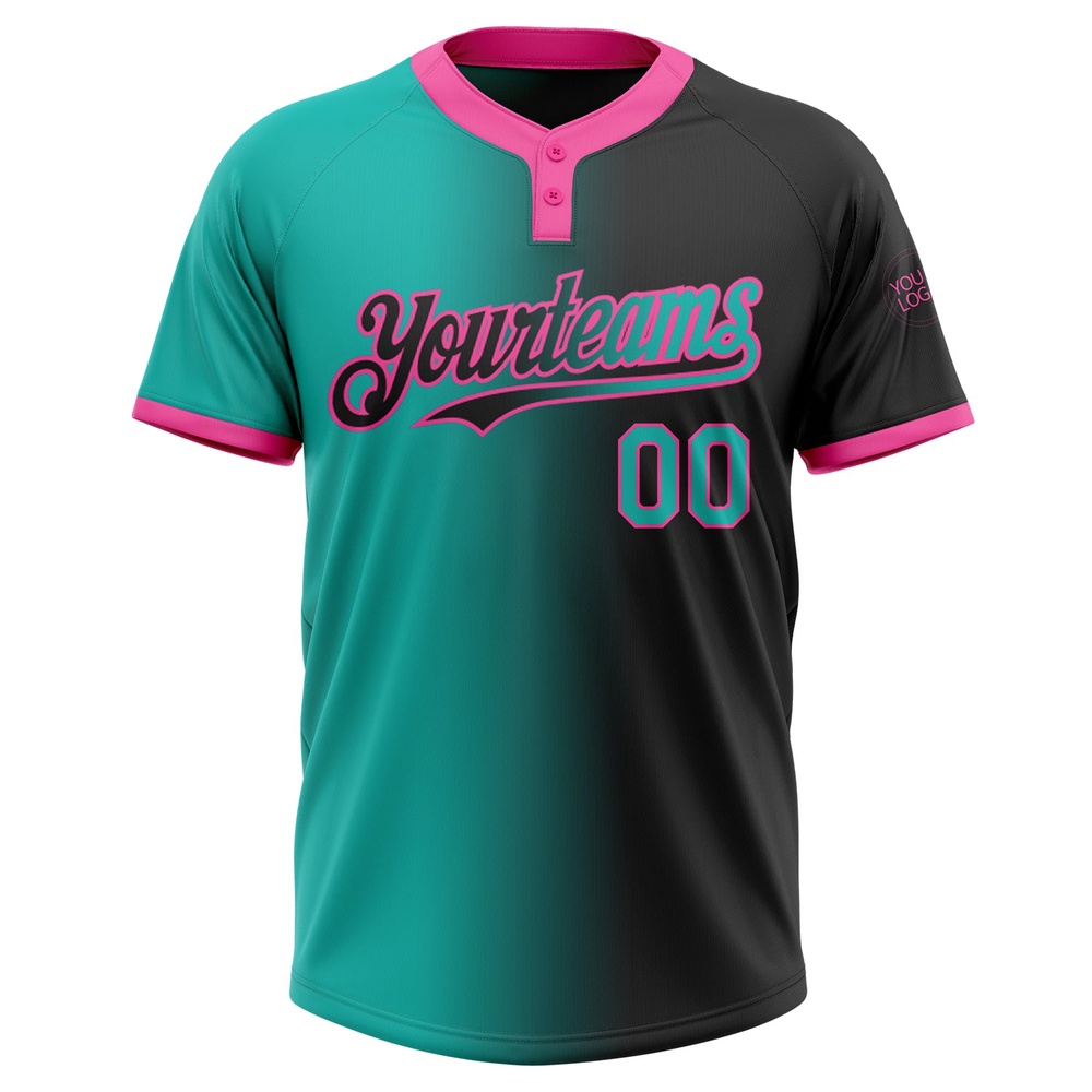 Black Aqua Pink Gradient Fashion Two Button Unisex Softball Jersey, Custom Team Softball Jersey