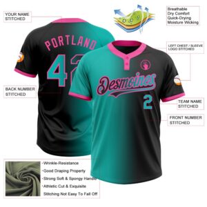 Black Aqua Pink Gradient Fashion Two Button Unisex Softball Jersey Custom Team Softball Jersey 3 zdb3if.jpg