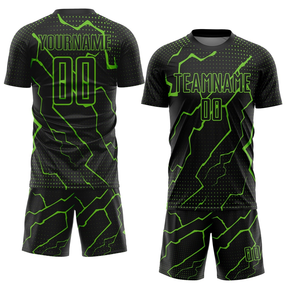 Black Aurora Green Lightning Sublimation Soccer Uniform Jersey, Custom Team Soccer Jersey Shirt Black Aurora Green Lightning Sublimation Soccer Uniform Jersey, Custom Team Soccer Jersey Shirt