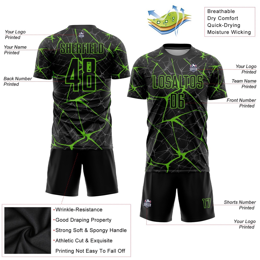 Black Aurora Green Sublimation Soccer Uniform Jersey, Custom Team Soccer Jersey Shirt