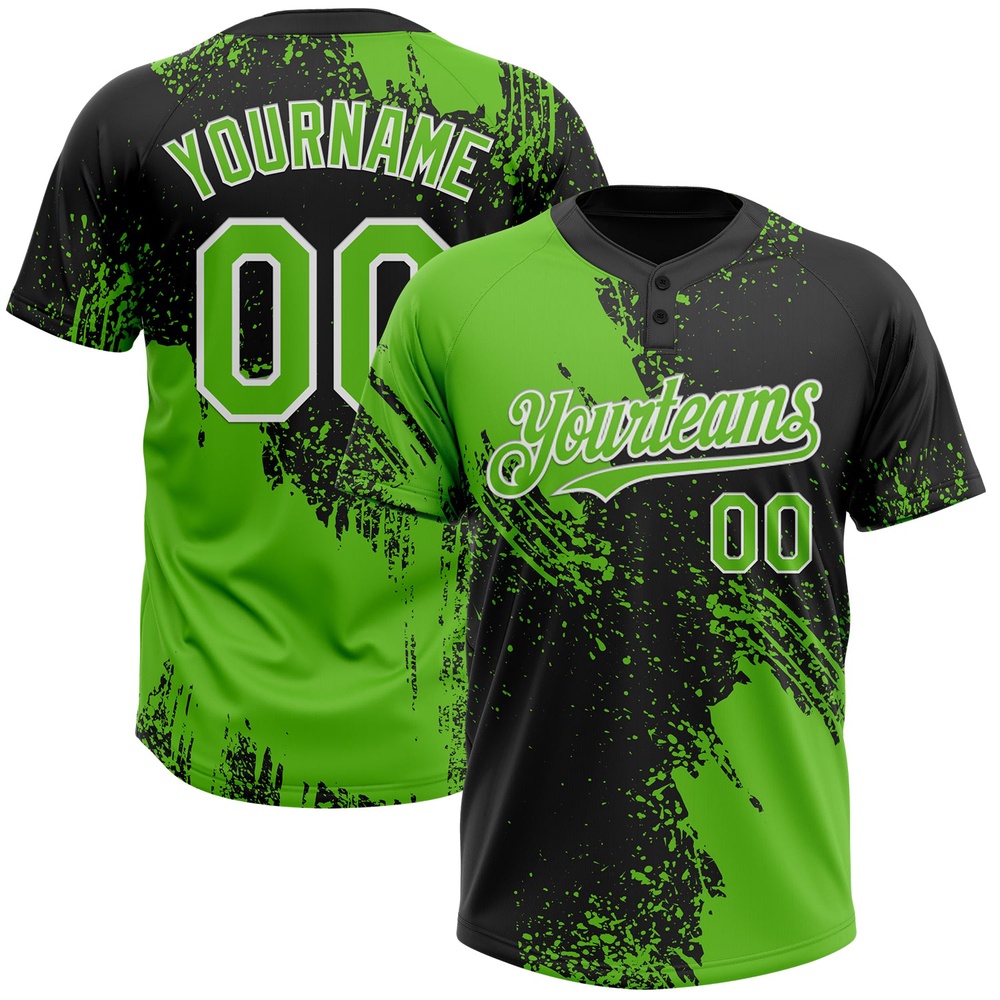 Black Aurora Green White 3D Pattern Abstract Brush Stroke Two Button Unisex Softball Jersey, Custom Team Softball Jersey