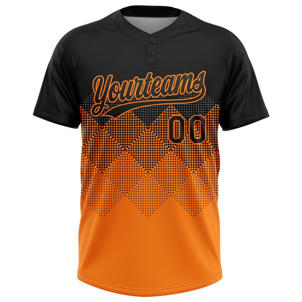 Black Bay Orange 3D Pattern Gradient Square Shapes Two Button Unisex Softball Jersey, Custom Team Softball Jersey