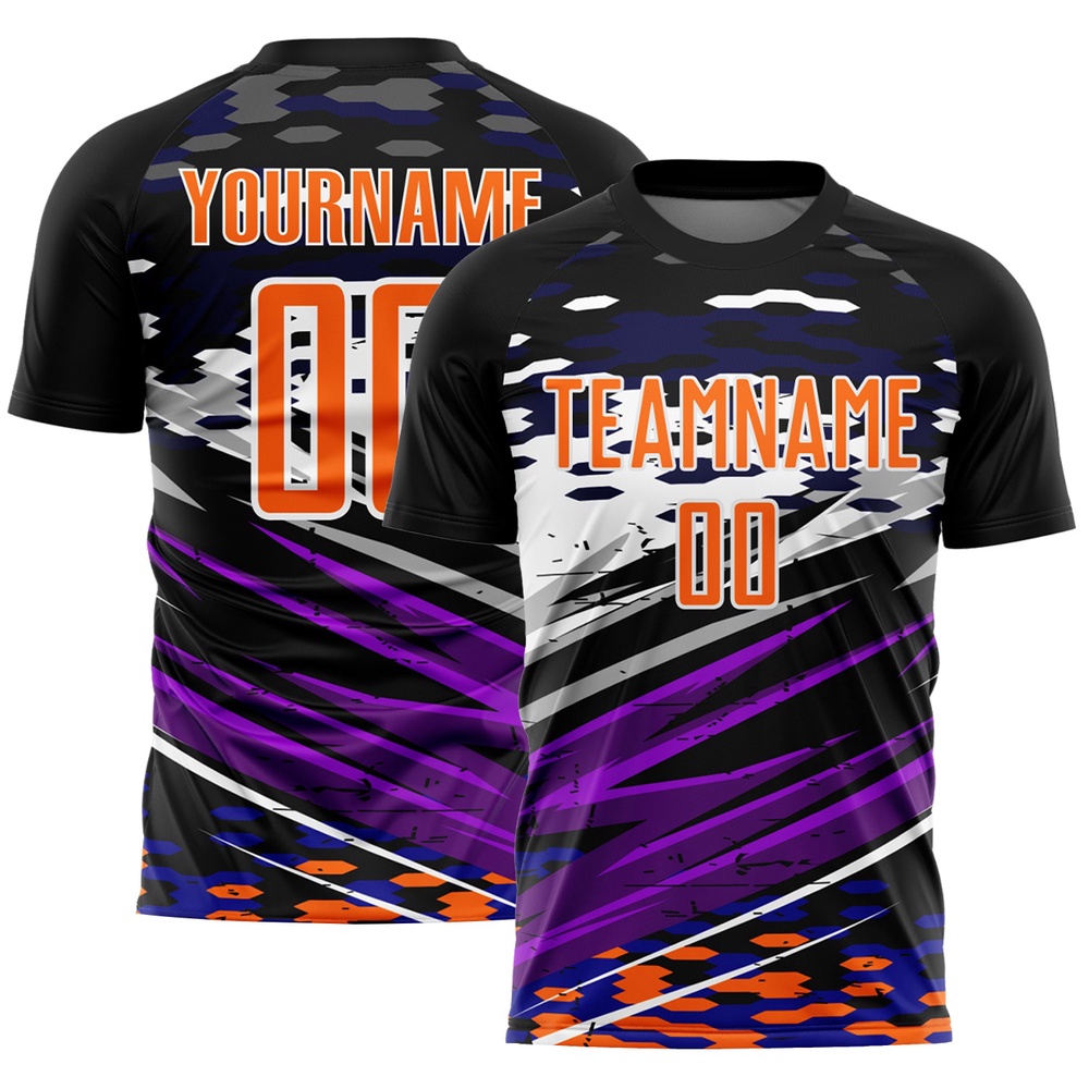 Black Bay Orange White Lines Sublimation Soccer Uniform Jersey, Custom Team Soccer Jersey Shirt Black Bay Orange White Lines Sublimation Soccer Uniform Jersey, Custom Team Soccer Jersey Shirt