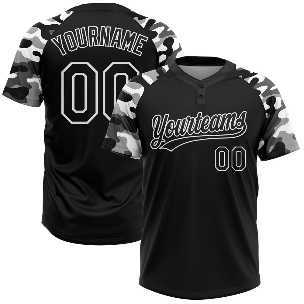Black Black Camo 3D Pattern Two Button Unisex Softball Jersey, Custom Team Softball Jersey