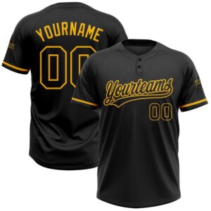 Black Black Gold Two Button Unisex Softball Jersey, Custom Team Softball Jersey
