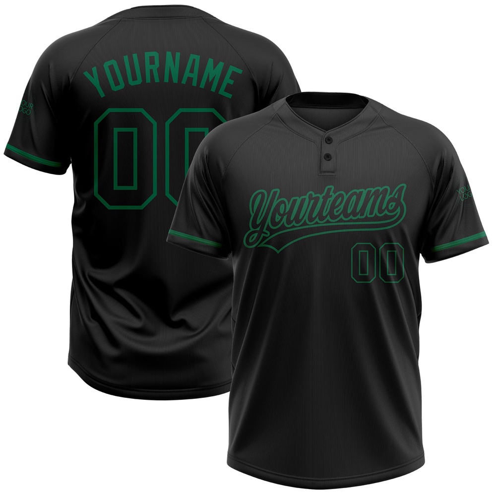 Black Black Kelly Green Two Button Unisex Softball Jersey, Custom Team Softball Jersey Black Black Kelly Green Two Button Unisex Softball Jersey, Custom Team Softball Jersey