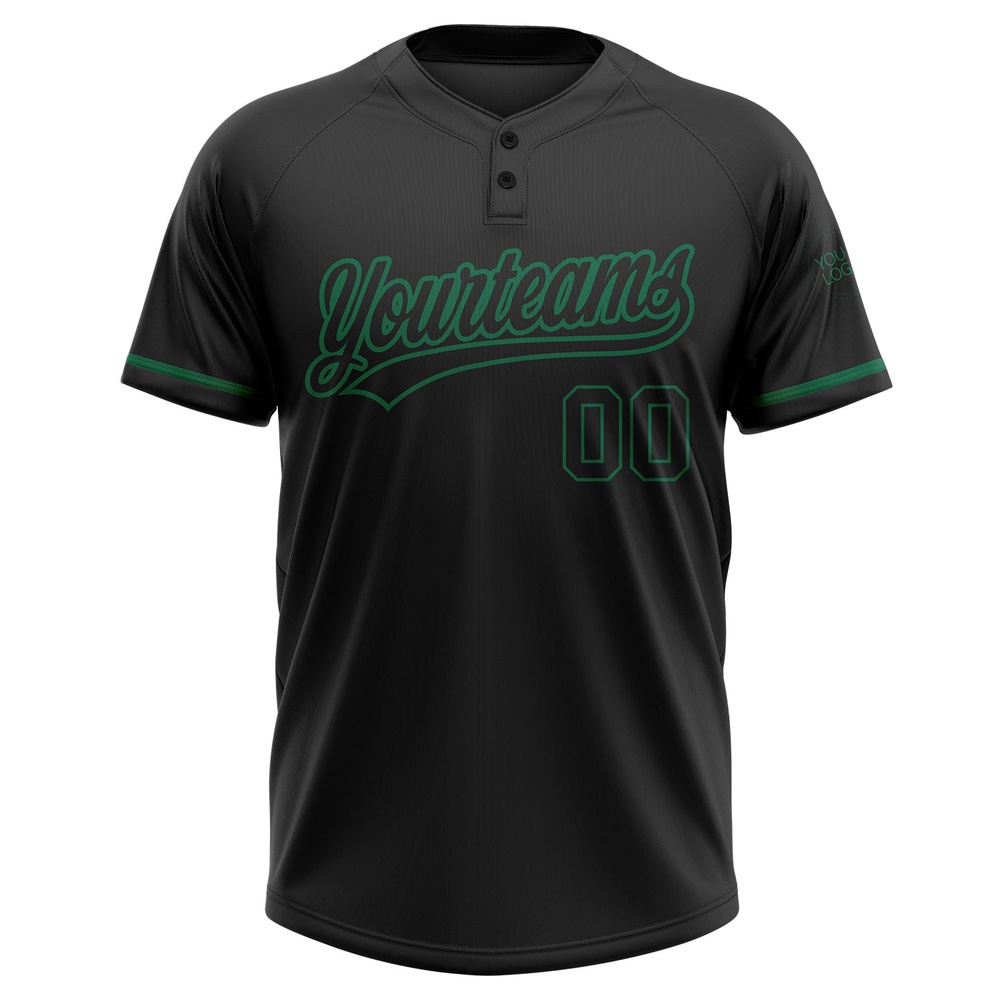 Black Black Kelly Green Two Button Unisex Softball Jersey, Custom Team Softball Jersey Black Black Kelly Green Two Button Unisex Softball Jersey, Custom Team Softball Jersey