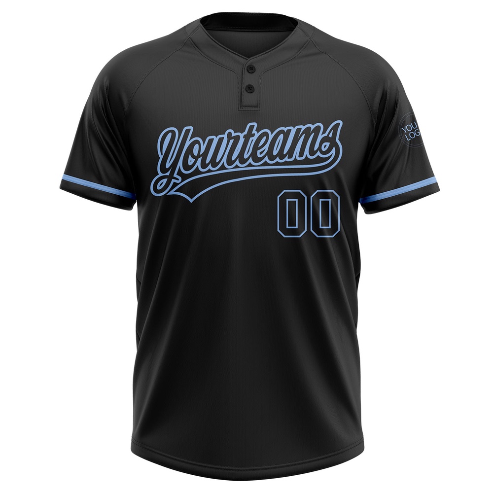 Black Black Light Blue Two Button Unisex Softball Jersey, Custom Team Softball Jersey
