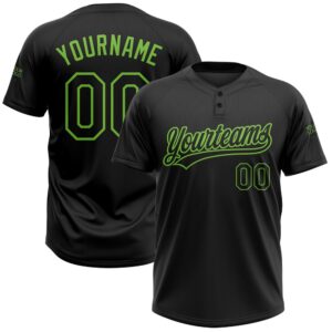 Black Black Neon Green Two Button Unisex Softball Jersey, Custom Team Softball Jersey