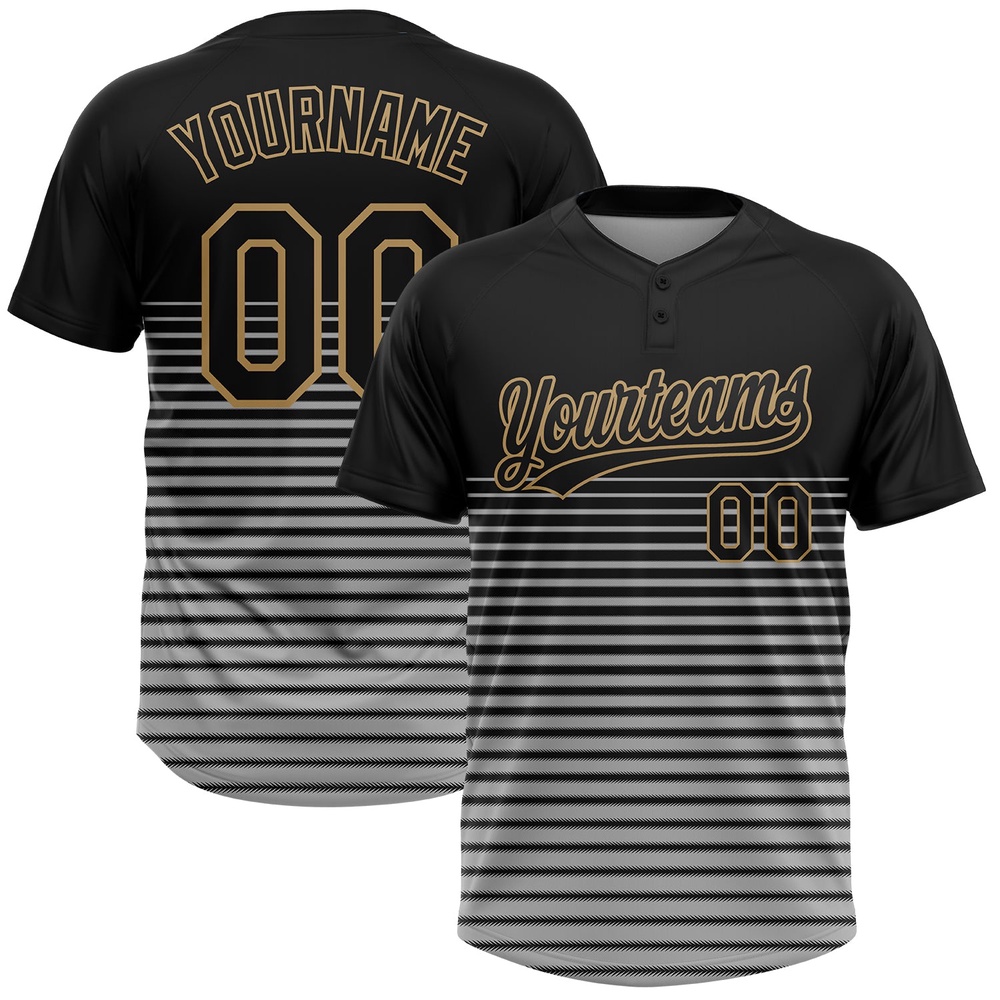 Black Black Old Gold 3D Pattern Two Button Unisex Softball Jersey, Custom Team Softball Jersey