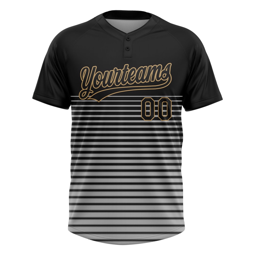 Black Black Old Gold 3D Pattern Two Button Unisex Softball Jersey, Custom Team Softball Jersey