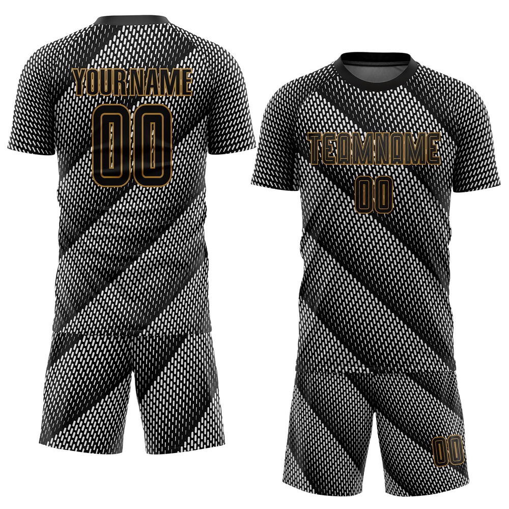 Black Black Old Gold Sublimation Soccer Uniform Jersey, Custom Team Soccer Jersey Shirt