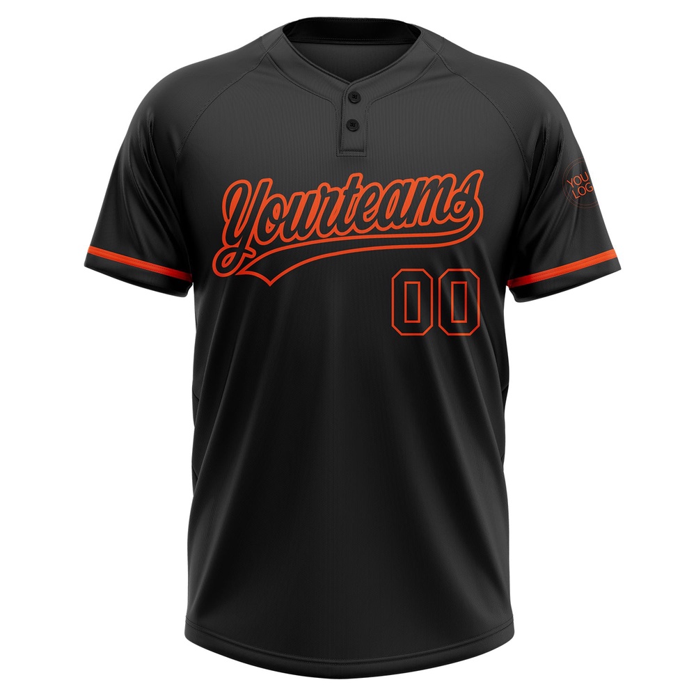 Black Black Orange Two Button Unisex Softball Jersey, Custom Team Softball Jersey