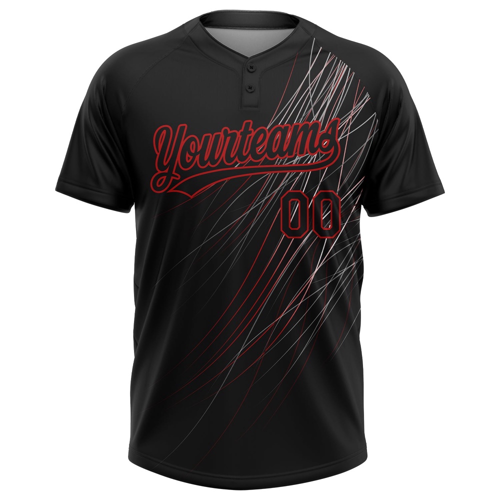 Black Black Red 3D Pattern Two Button Unisex Softball Jersey, Custom Team Softball Jersey