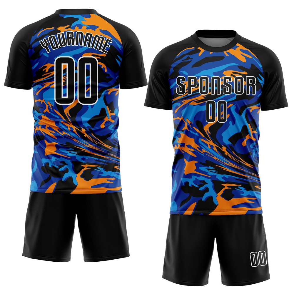 Black Black Royal Orange Sublimation Soccer Uniform Jersey, Custom Team Soccer Jersey Shirt