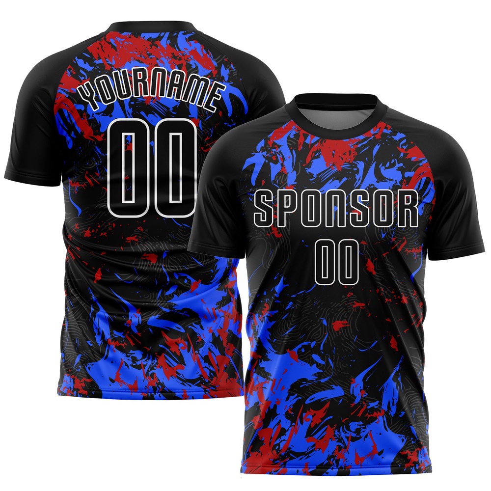Black Black Royal Red Sublimation Soccer Uniform Jersey, Custom Team Soccer Jersey Shirt