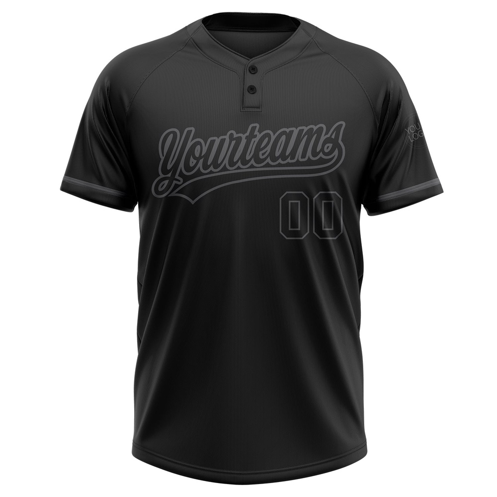 Black Black Steel Gray Two Button Unisex Softball Jersey, Custom Team Softball Jersey
