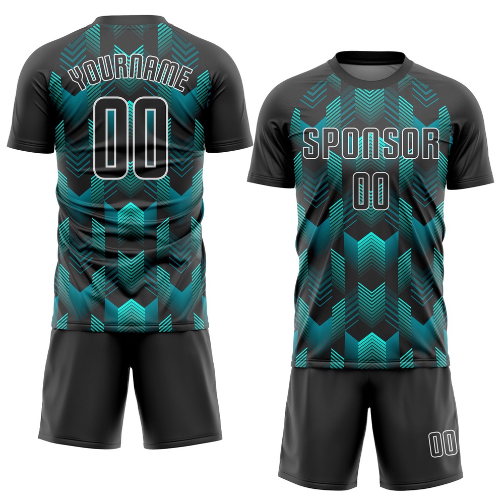 Black Black Teal Sublimation Soccer Uniform Jersey, Custom Team Soccer Jersey Shirt Black Black Teal Sublimation Soccer Uniform Jersey, Custom Team Soccer Jersey Shirt