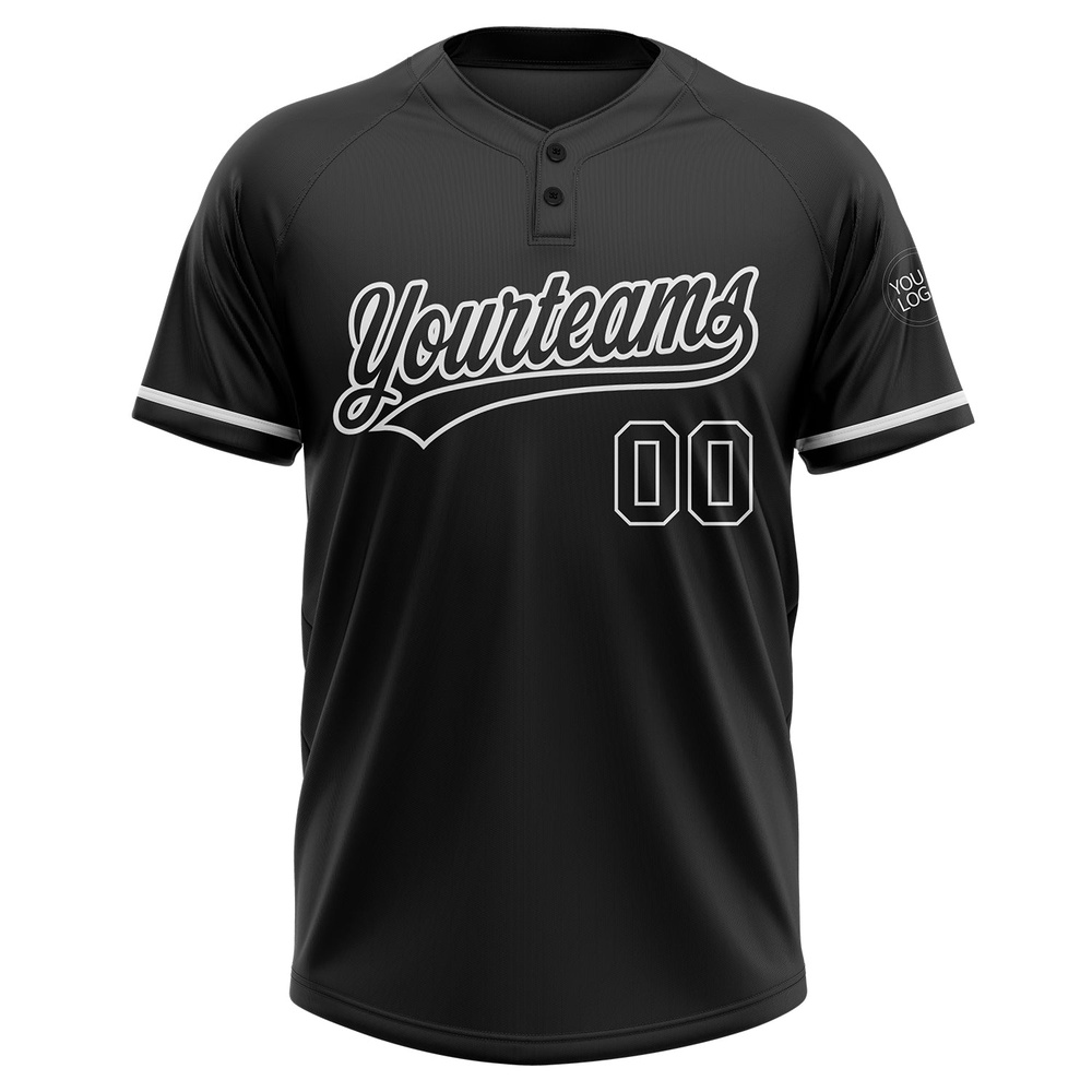 Black Black White Two Button Unisex Softball Jersey, Custom Team Softball Jersey Black Black White Two Button Unisex Softball Jersey, Custom Team Softball Jersey