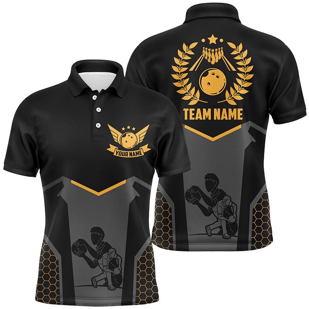 Black Bowling Polo Shirt For Men Custom Retro Bowling Polo Shirt For Team Bowlers Yellow, Personalized Bowling Team Shirt Black Bowling Polo Shirt For Men Custom Retro Bowling Polo Shirt For Team Bowlers Yellow, Personalized Bowling Team Shirt