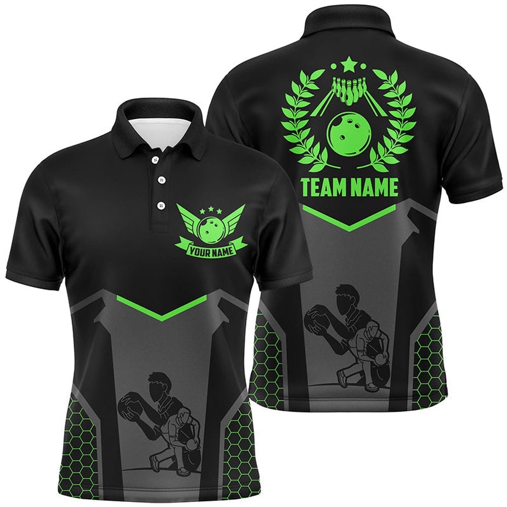 Black Bowling Polo Shirt For Men Custom Retro Bowling Shirts For Team Bowlers Green, Personalized Bowling Team Shirt Black Bowling Polo Shirt For Men Custom Retro Bowling Shirts For Team Bowlers Green, Personalized Bowling Team Shirt