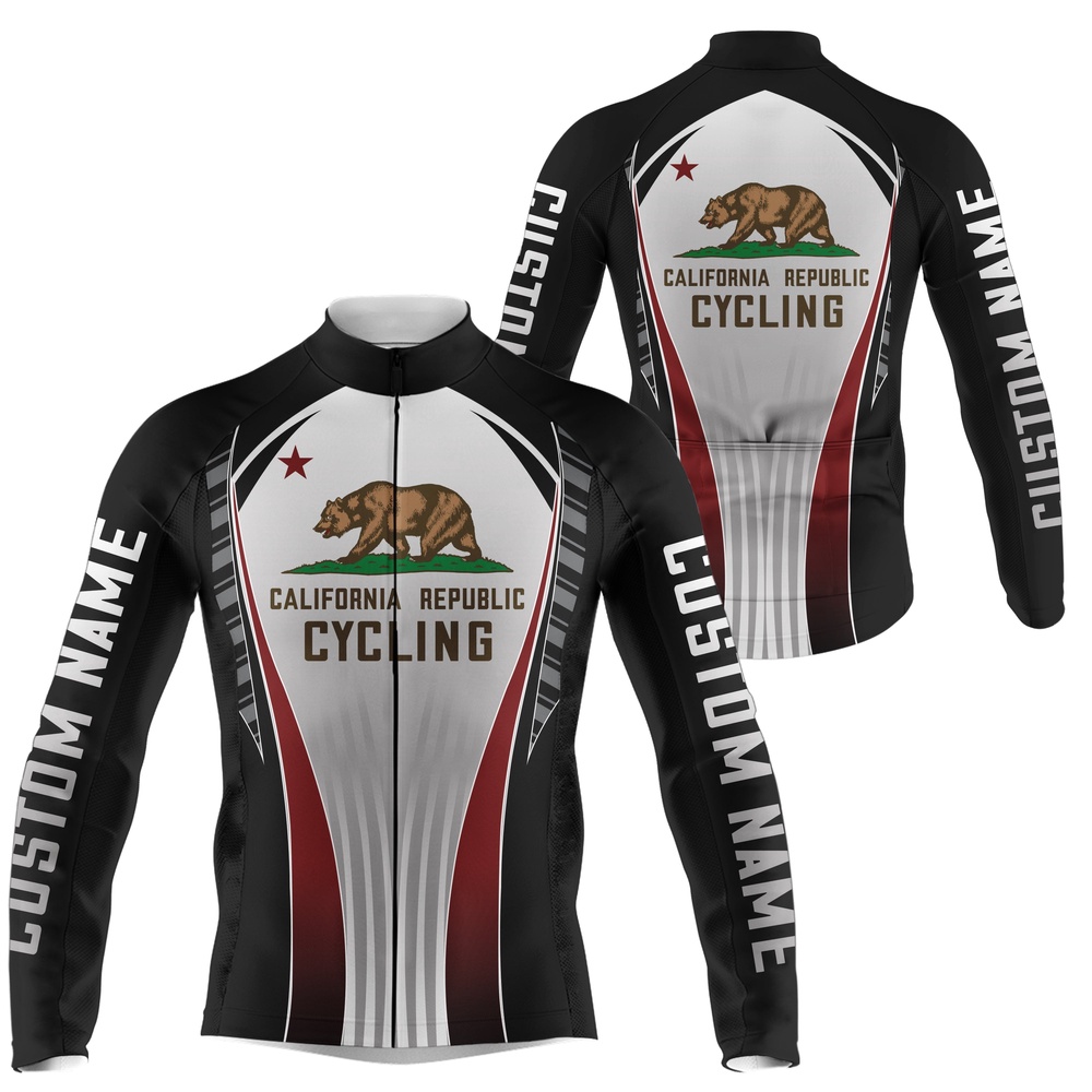 Black California Cycling Jersey For Men  And  Women With 3 Pockets Full Zip Bike Shirt, Custom Mono Cycling Jersey