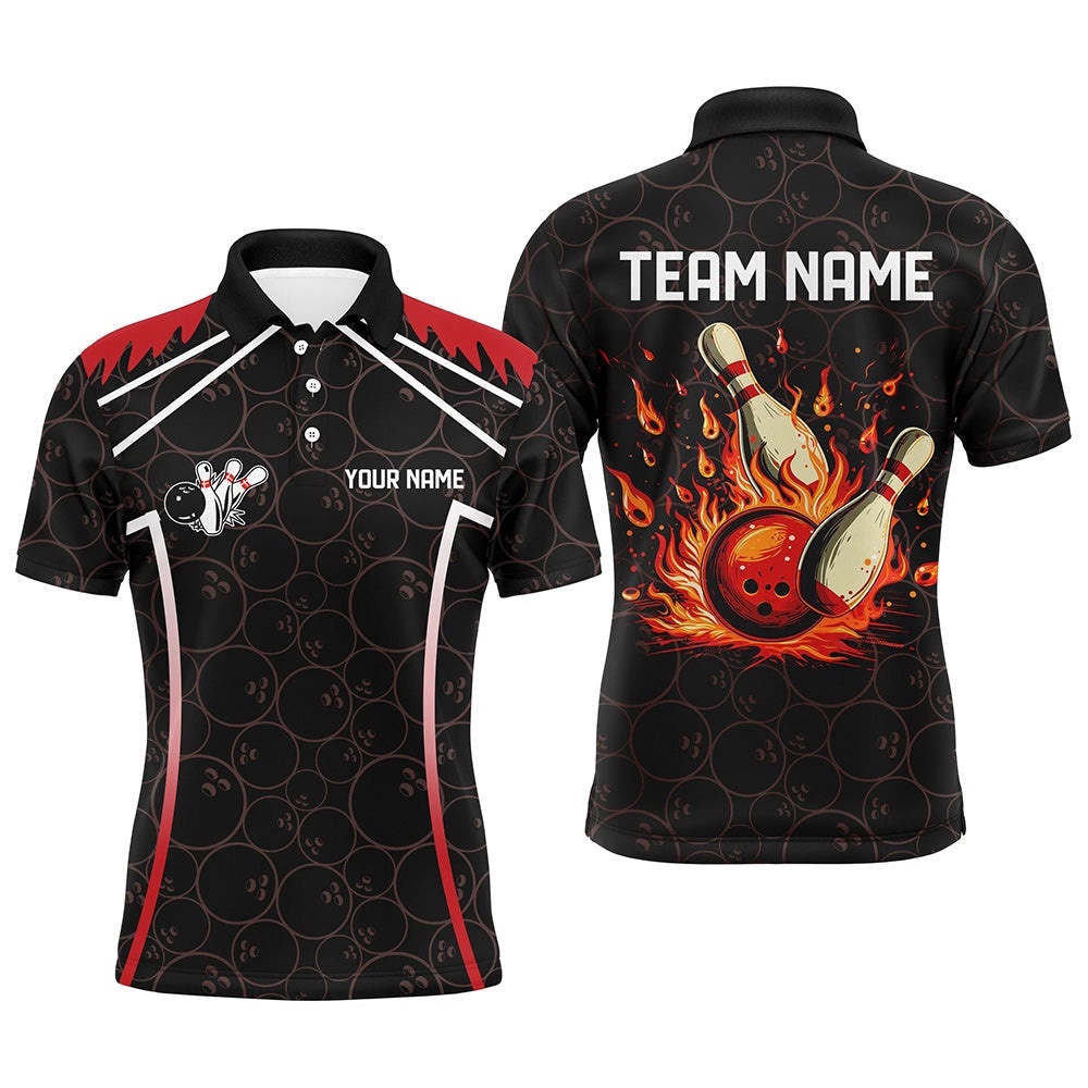 Black Camo Bowling League Polo Shirt For Men Custom Retro Flame Bowling Shirts For Team Bowlers Red, Personalized Bowling Team Shirt Black Camo Bowling League Polo Shirt For Men Custom Retro Flame Bowling Shirts For Team Bowlers Red, Personalized Bowling Team Shirt