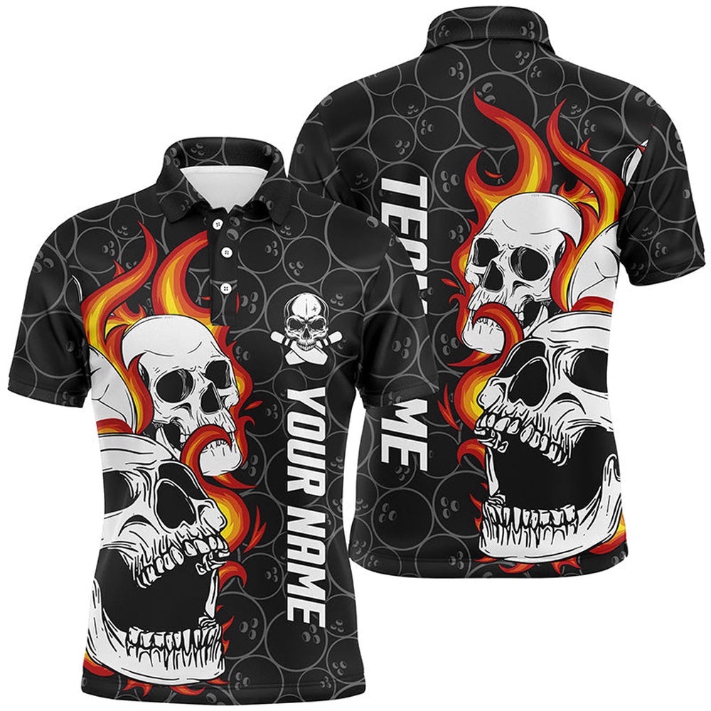 Black Camo Bowling Polo Shirts For Men Custom Flame Skull Bowling Team League Polo Shirt, Personalized Bowling Team Shirt Black Camo Bowling Polo Shirts For Men Custom Flame Skull Bowling Team League Polo Shirt, Personalized Bowling Team Shirt