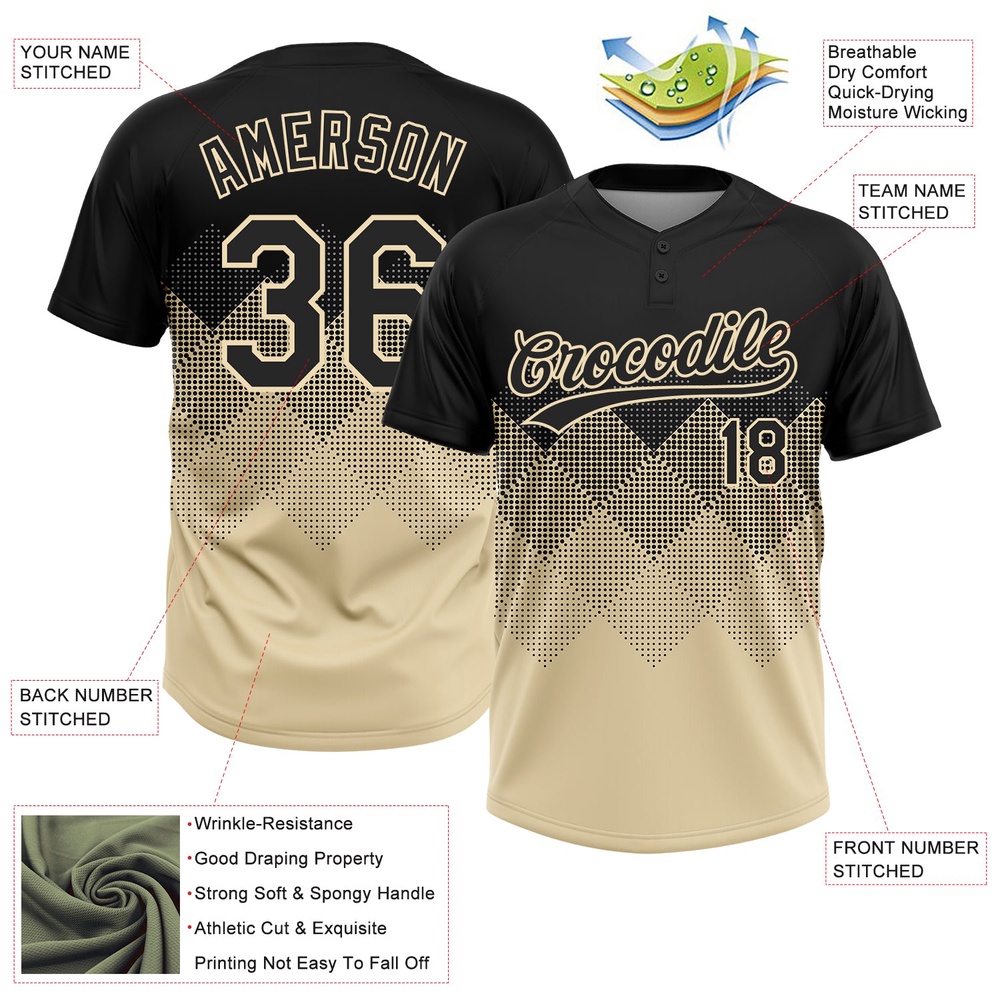 Black Cream 3D Pattern Gradient Square Shapes Two Button Unisex Softball Jersey, Custom Team Softball Jersey Black Cream 3D Pattern Gradient Square Shapes Two Button Unisex Softball Jersey, Custom Team Softball Jersey